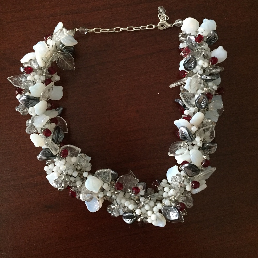 NEW Nos Czech Glass Leaf Berry Necklace